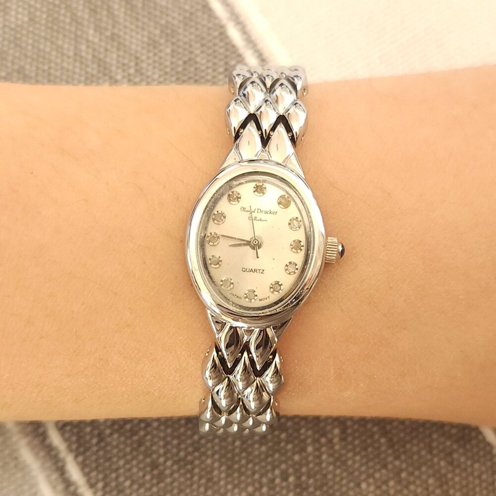 New Marcel Drucker Oval Silver Quartz Women's Watch Crystal Indices 22-920S